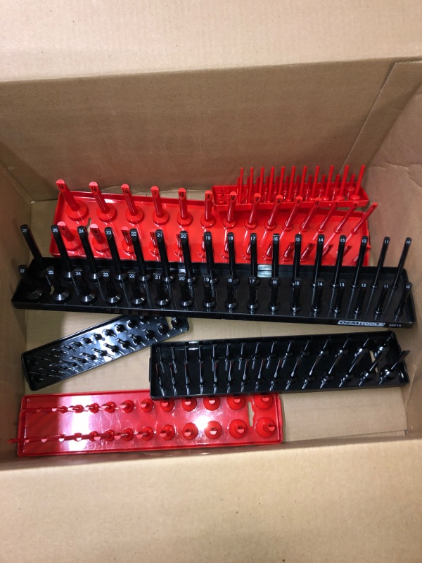 Photo 2 of (TRAYS ONLY) --------OEMTOOLS 22234 6 Piece SAE and Metric Socket Tray Set (Red and Black), SAE and Metric Socket Storage, Socket Organizer Tray for Toolbox