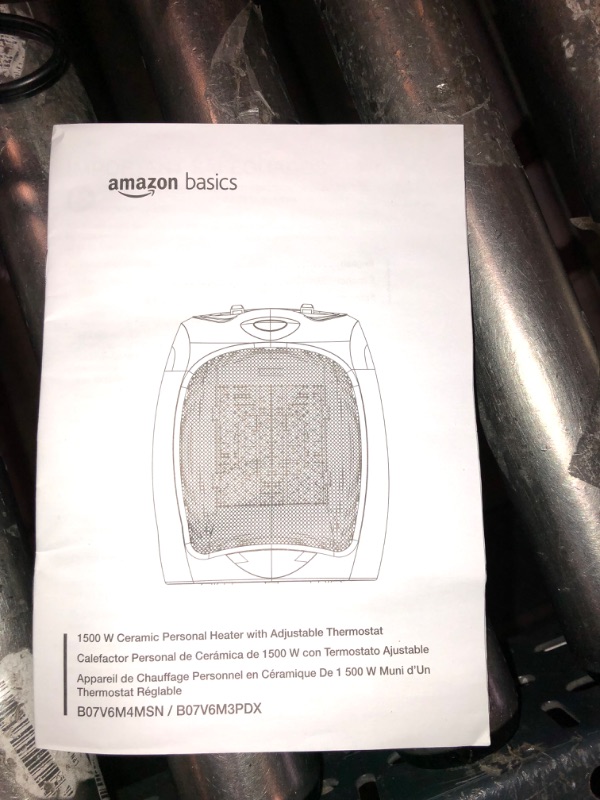 Photo 3 of Amazon Basics 1500W Ceramic Personal Heater with Adjustable Thermostat, Black Black Heater