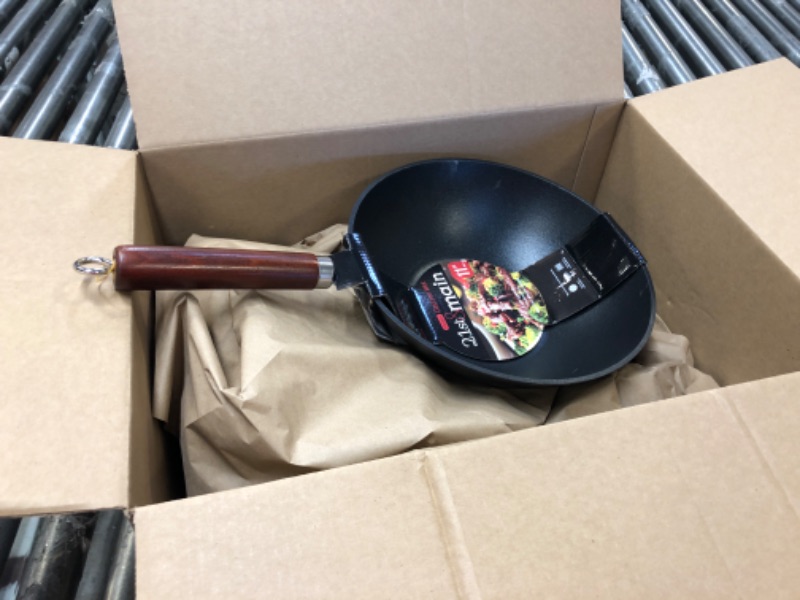 Photo 2 of 21st & Main Wok, Stir Fry Pan, Wooden Handle, 11 Inch, Lightweight Cast Iron, chef’s pan, pre-seasoned nonstick, for Chinese Japanese and other cooking