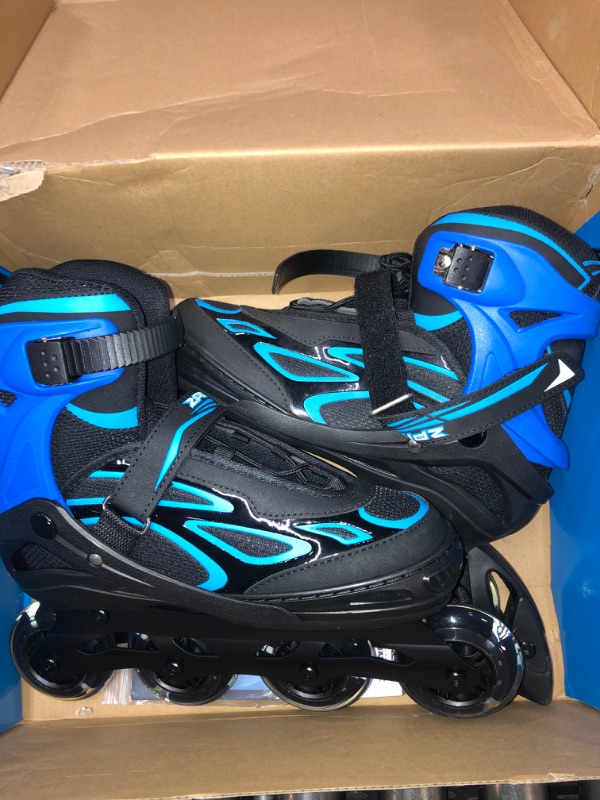 Photo 2 of 2PM SPORTS Vinal Girls Adjustable Flashing Inline Skates, All Wheels Light Up, Fun Illuminating Skates for Kids and Men Azure & Blue X-Large - Adult (8W-12W/7M-11M)