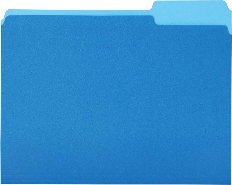 Photo 1 of Amazon Basics File Folders, Letter Size, 1/3 Cut Tab, Blue, 36-Pack