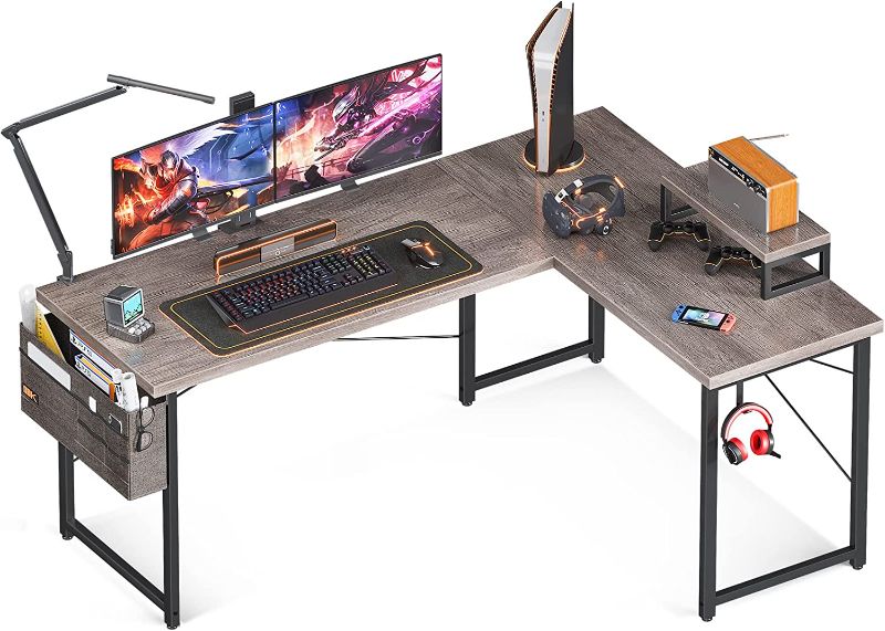 Photo 1 of ODK L Shaped Desk, 59" Computer Corner Desk, Gaming Desk, Home Office Writing Desk with Monitor Shelf, Space-Saving Workstation Desk, Modern Simple...
