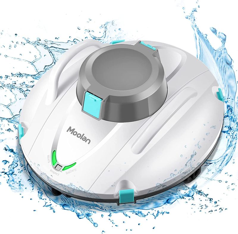 Photo 1 of Moolan Cordless Pool Vacuum Cleaner, Robotic Pool Cleaner, Dual-Motor, Self-Parking, with 140 Mins Maximum Runtime, Pool Vacuum for Above/In Ground Flat Pool Up to 1200 Sq Ft
