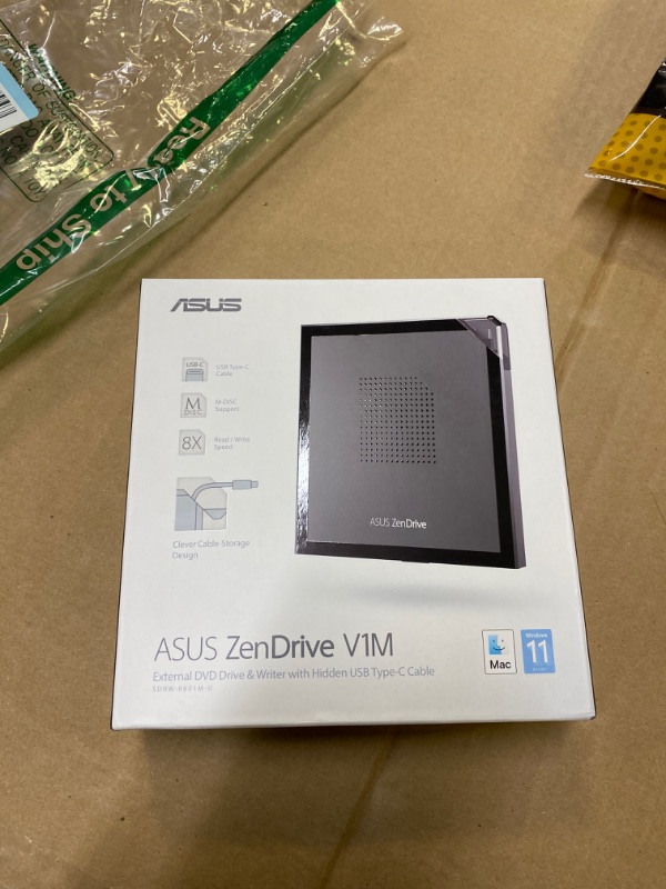 Photo 3 of ASUS ZenDrive V1M External DVD Drive and Writer with Built-in Cable-Storage Design, USB-C Interface, Compatible with Win 11 and macOS, M-DISC Support (SDRW-08V1M-U)