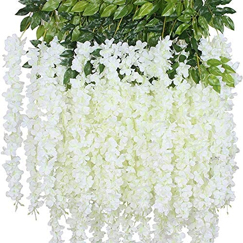 Photo 1 of 12 Pack Wisteria Flower Vines Garland, 3.75 Feet Artificial Flower Strings, Fake Hanging Flowers, Silk Wisteria Garland Flowers, Wisteria Vine for Wedding, Garden, Wall Decoration (Cream White)
