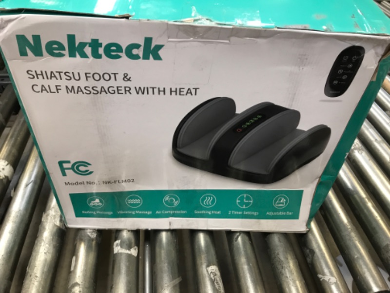 Photo 2 of Nekteck Foot Shiatsu Massager, Calf Massage with Heat Therapy, Deep Kneading, Vibration, Compression Leg Massager for Home and Office Use (Remote Control) Black