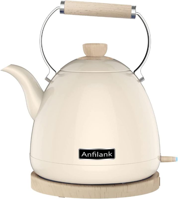 Photo 1 of Anfilank-Boil Water Electric Kettle, 1.7L 1500W, Coffee & Tea Kettle Stainless Steel,Wood Grain Design, Removable Filter, Water Window, LED Light. 360° Rotation, Auto Shut-off & Boil-Dry Protection
