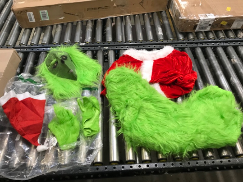 Photo 2 of 5-piece Christmas Deluxe Green Monster Costume - Suit Deluxe Adult with Green Monster Mask and Red Christmas Hat - NO SIZE (ADULT)
