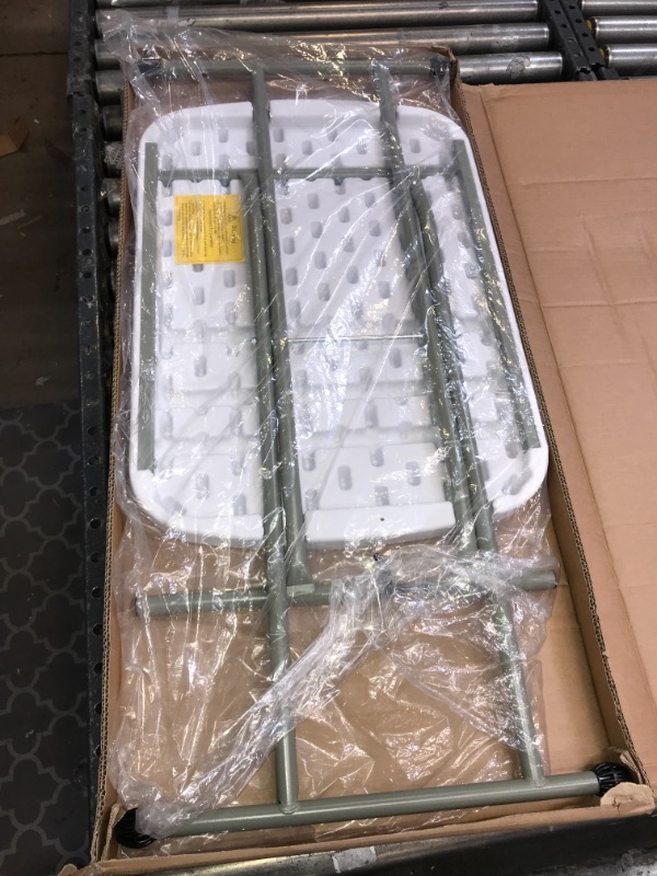 Photo 1 of HONGBEI Small Plastic Folding Table for Small Spaces, Adjustable Height Personal Folding Table, Plastic TV Trays with Stand for Work Eating, White