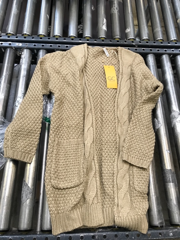 Photo 2 of GRECERELLE Women's Loose Open Front Long Sleeve Chunky Knit Cable Cardigans Sweater with Pockets SIZE SMALL; KHAKI/TAN COLOR
