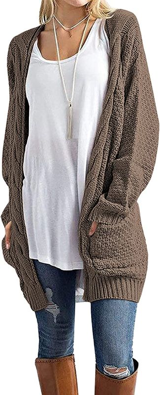 Photo 1 of GRECERELLE Women's Loose Open Front Long Sleeve Chunky Knit Cable Cardigans Sweater with Pockets SIZE SMALL; KHAKI/TAN COLOR