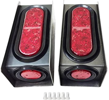 Photo 1 of 2 Steel Trailer Light Boxes w/6" LED Oval Tail Lights & 2" LED Red Round Side Lights w/ wire connectors