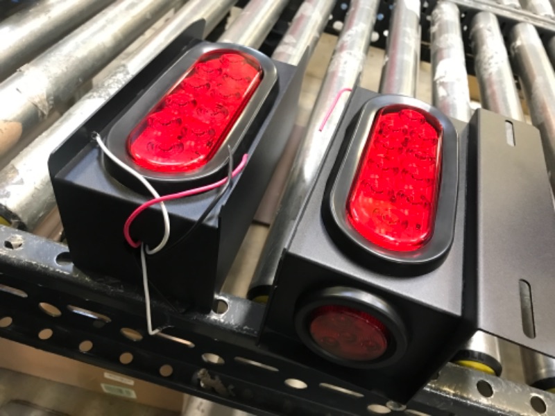 Photo 3 of 2 Steel Trailer Light Boxes w/6" LED Oval Tail Lights & 2" LED Red Round Side Lights w/ wire connectors