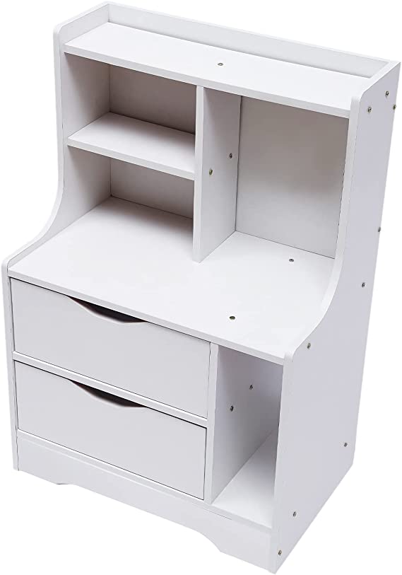 Photo 1 of 2 Drawers Dresser with Top Cabinet Storage, Nightstand End Bedside Table Storage Cabinet Chest of Drawers with Open Shelf, Wide Storage Space for Home Office,White (Drawer 2,White)
