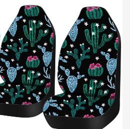 Photo 1 of 8 Pcs Cactus Car Seat Covers Full Set for Women Men Cute Steering Wheel Cover Cactus Print Front Seat Cover Belt Pad Armrest Pad Cover Car Keychain Wrist Holder for Universal Car SUV Truck