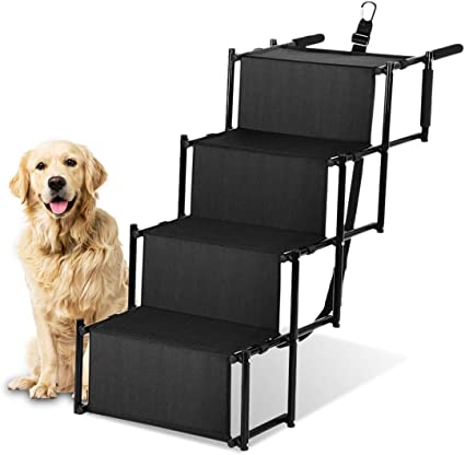 Photo 1 of Zone Tech Car Pet Foldable Step Stairs - Premium Quality Lightweight Portable Travelling Adjustable Metal Frame Folding Ramp Stairs Perfect for Any Size of House Pets
