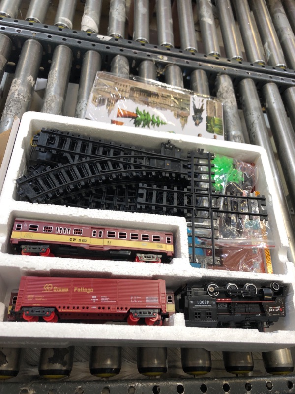 Photo 2 of Electric Classical Train Set with Steam Locomotive Engine, Cargo Car and Long Track, Battery Power Play Set w/ Smoke, Light and Sounds, for Boys & Girls 3 4 5 6 7 Years Upgraded Black