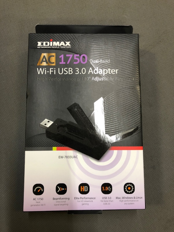 Photo 3 of Edimax Wi-Fi 5 802.11ac AC1750, Dual-Band 2.4/5GHz Adapter for PC, Wireless AC USB 3.0 Adapter Dongle w/ Foldaway Antenna, Up to 1750Mbps Transfer, Win11 Plug-n-Play, Mac OS, Linux, EW-7833UAC