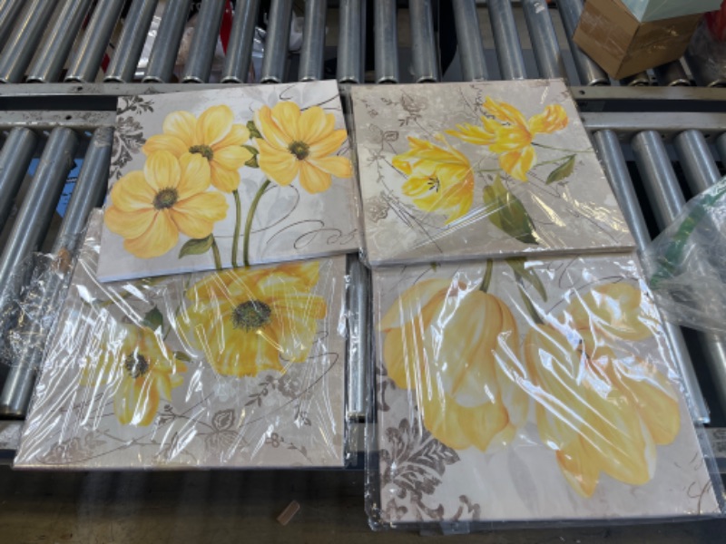 Photo 1 of 4PCS Yellow Floral Wall Art Decor 16x16"