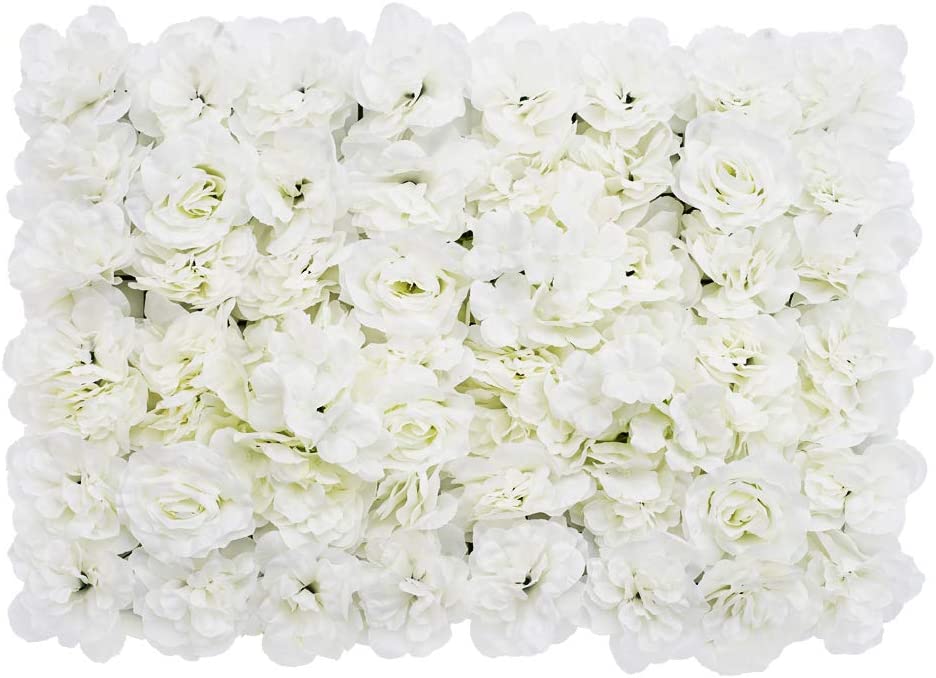 Photo 1 of 6 Flower Panels 24"x16" Flower Wall Screen Artificial Flowers Romantic Floral Backdrop Wedding Decor Photo Photography Background Home Decoration - White Rose
