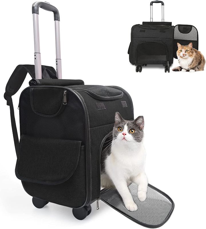 Photo 1 of  Pet Rolling Carrier Backpack with Wheels(Large Space),Rolling Backpack with Durable Handle and Flexible Wheels,Breathable Durable Mesh Panels