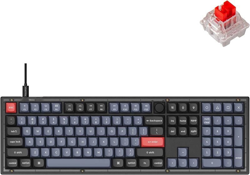 Photo 1 of Keychron V6 Wired Custom Mechanical Keyboard Knob Version, Full-Size QMK/VIA Programmable with Hot-swappable Keychron K Pro Red Switch Compatible with Mac Windows Linux (Frosted Black-Translucent)
