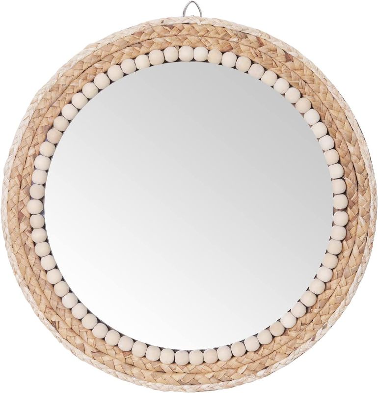 Photo 1 of  15 Inch Boho Round Hanging Wall Mirror Decorative Rattan Circle Wall Mounted Mirror for Farmhouse, Living Room, Bedroom, Bathroom
