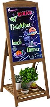 Photo 1 of BORWART LED Drawing Chalk Board: Large Dry Erase Neon Sign with Stand - Wooden Message Chalkboard Display Shelf with 15 Light Colors 4 Flashing Mode for Restaurant, Wedding, Bar, Celebration, Brown
