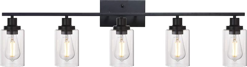 Photo 1 of 5-Light Bathroom Vanity Light Fixtures Black Industrial Wall Sconce Lighting with Clear Glass Shade for Living Room Bedroom Hallway Kitchen