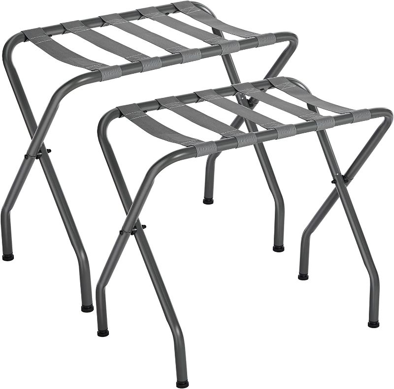 Photo 1 of 2 Pack Folding Luggage Rack for Guest Room, Heavy Duty Max 110LBS Loading Bearing Suitcase Holder, Easily Assemble Metal Stand, Narrow Foldable Space Saving Hotel Storage Rack