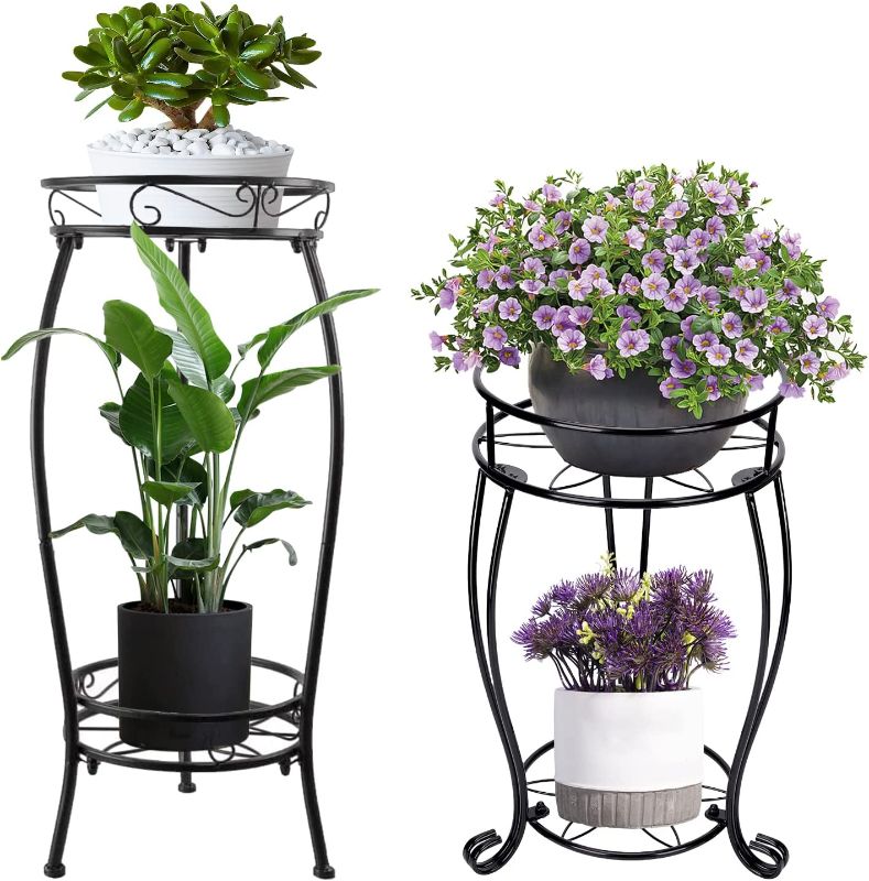 Photo 1 of 2 Pack Metal Plant Stand Indoor Holders-Outdoor Plants Flower Potted Stands Rack for Multiple Plants,Sturdy Iron Pot Round Shelf,Modern and Stylish Decor for Garden Home Yard Patio,2 Different Size
