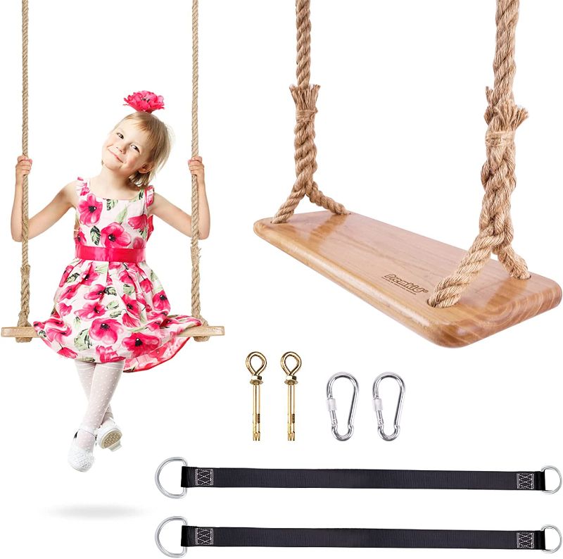 Photo 1 of 
Premkid Hanging Wooden Swing, Swing Seat 16"x 6.3"× 0.8", Tree Swings for Kids Outdoor, Adjustable Hemp Rope Plus Tree Straps 100 inch, Kids...