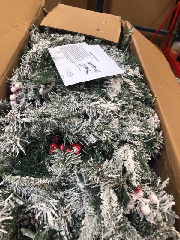 Photo 3 of  67t Pre-lit Artificial Christmas Tree with Incandescent Warm White Lights, Snow Flocked Full Prelighted Xmas Tree with 820 Branch Tips, 250 Incandescent Lights & Foldable Stand, White