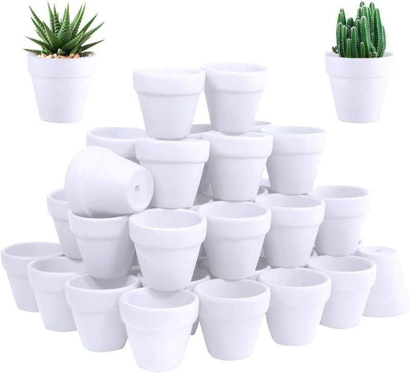 Photo 1 of 60 Pcs White Terra Cotta Pot - 2.5 Inch Tiny Mini Clay Pots with Drainage Holes Flower Nursery Terra Cotta Pots for Succulent Plants, Crafts, Wedding Baby Shower Favor
