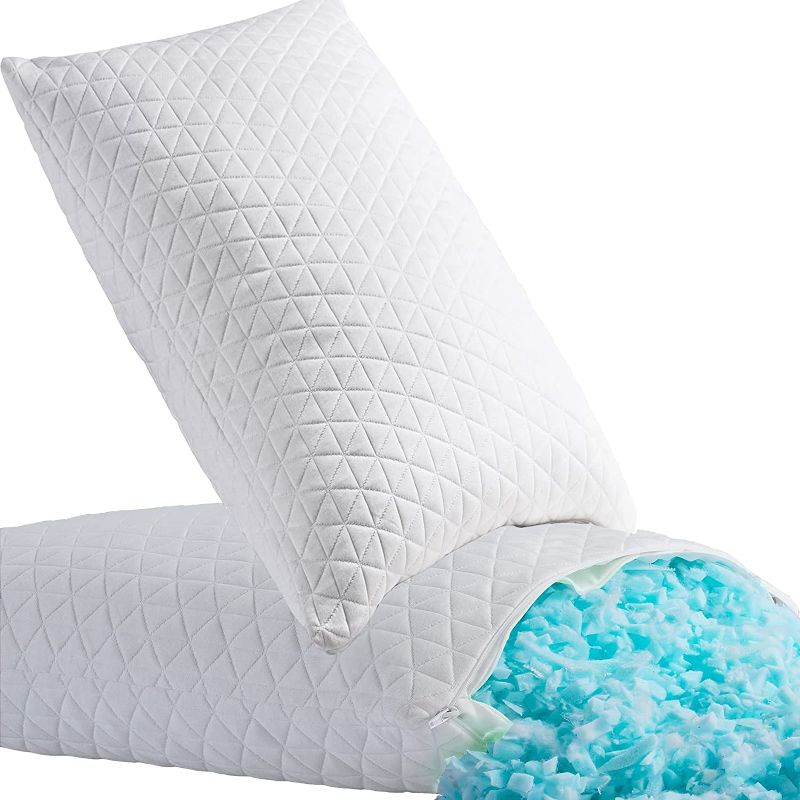 Photo 1 of  Shredded Memory Foam Pillows for Sleeping,Bed Pillows Standard Size Set of 2 Pack Cooling Adjustable,Good for Side and Back Sleeper with Washable Removable Bamboo Cover