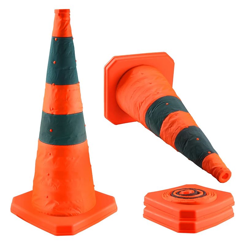 Photo 1 of 28 inch Collapsible Traffic Cones, 2 Pack Parking Cones| Safety Cones| Road Cones, Orange Cones with Reflective Collars, Pop up Construction Cones for Parking Lot & Driving Practice