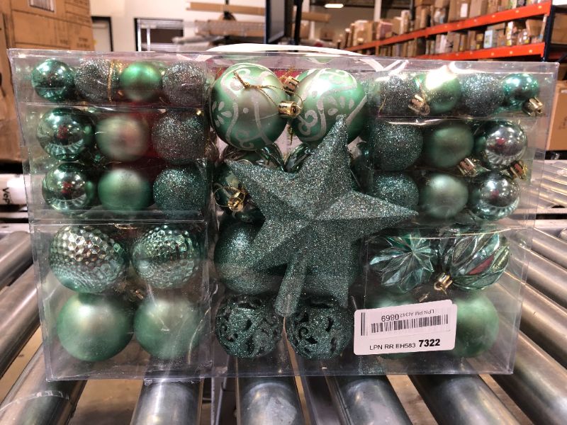 Photo 2 of 101 Piece Christmas Balls Ornaments Luxury Set Xmas Tree Topper and Hang Rope, Emopeak Christmas Baubles - Shatterproof Mini Holiday Balls for Christmas Decorations 1.2"-1.57"-2.36" Teal