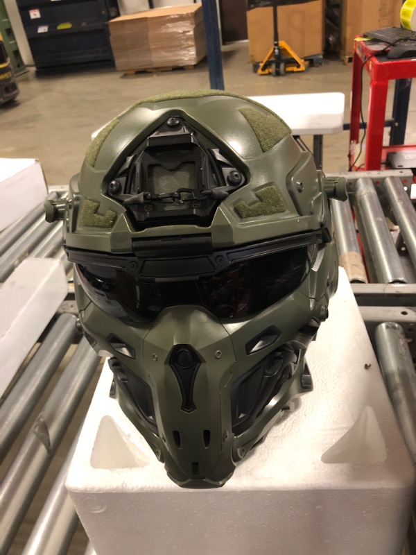 Photo 2 of DoxiGlobal Full Face Head Helmet Build in-Headset & Anti-Fog Fan Airsoft Fast Helmet Googgle Mask Set Tactical Paintall Cosplay Green?