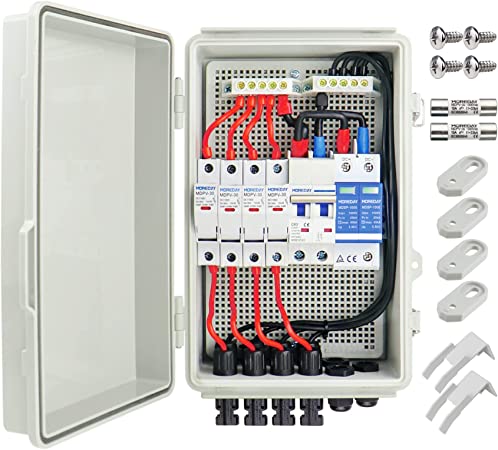 Photo 1 of 4 String Solar Combiner Box PV Combiner Box with Lightning Arreste, 63A Circuit Breakers and 15A Rated Current Fuse for On/Off Grid Solar Power System, IP65 Water Resistant
