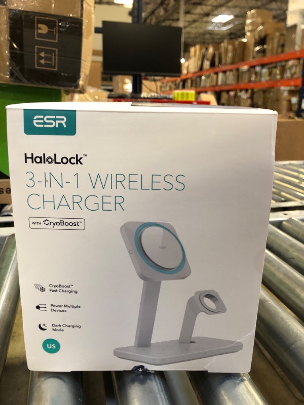 Photo 4 of ESR HaloLock 3-in-1 Wireless Charger with CryoBoost, Compatible with MagSafe Charger Stand, Phone-Cooling Fast Charging Compatible with iPhone 14/13/12, AirPods Pro/3/2, with Adapter, Arctic White