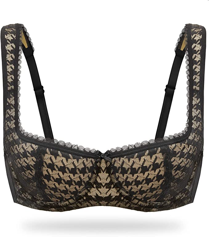 Photo 1 of 40DD Wingslove Women's Balconette Bra Sexy 1/2 Cup Lace Half Cup Bra Lightly Padded Push Up Demi Shelf Underwire Bra
