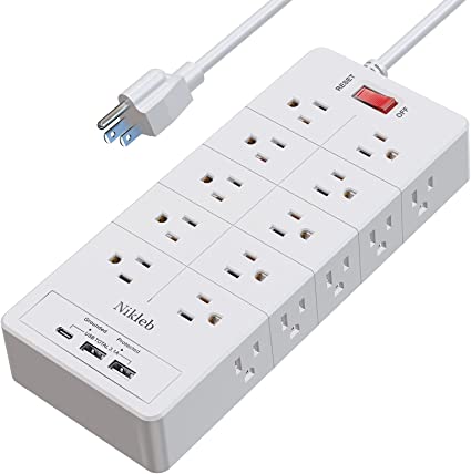 Photo 1 of Power Strip Surge Protector 23 in 1, 6ft Extension Cord with 3 USB Ports Smart 3.1A, Multiple Outlet Adapter 20 Outlets, Outlet Extender Cord Organizer for Office, College, Apartment, Gaming Stuff
