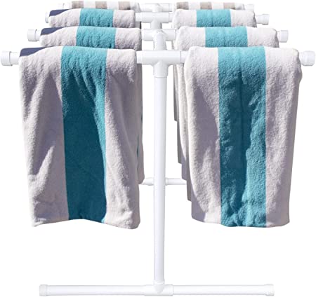 Photo 1 of 8 Bar Horizontal Towel Rack - Poolside Storage Organizer for Drying Wet Towels, Floats, Noodles, Paddles - White Style 844164, 40" H x 30" L x 40" W
