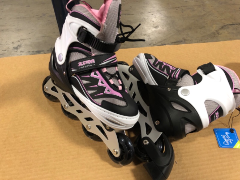 Photo 4 of 2PM SPORTS Cytia Pink Girls Adjustable Illuminating Inline Skates with Light up Wheels, Fun Flashing Beginner Roller Skates for Kids Pink Large - Youth (3-6 US)