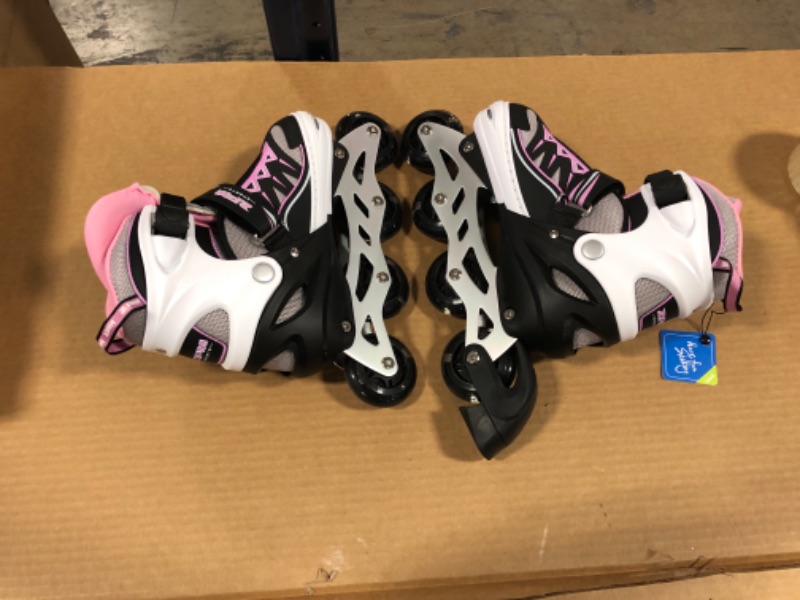 Photo 2 of 2PM SPORTS Cytia Pink Girls Adjustable Illuminating Inline Skates with Light up Wheels, Fun Flashing Beginner Roller Skates for Kids Pink Large - Youth (3-6 US)