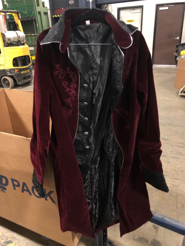 Photo 2 of Crubelon Men Steampunk Vintage Jacket Gothic Victorian Frock Coat Uniform (Large, Red)
