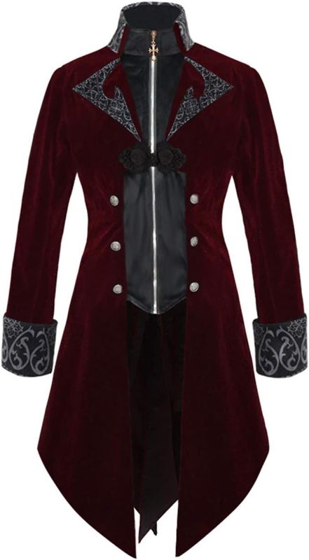 Photo 1 of Crubelon Men Steampunk Vintage Jacket Gothic Victorian Frock Coat Uniform (Large, Red)

