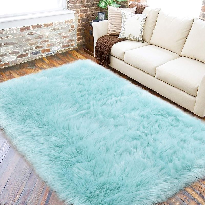 Photo 1 of 56" X 24" Ultra Soft Fluffy Rugs Faux Fur Sheepskin Area Rug for Bedroom Bedside Living Room Carpet Nursery Washable Floor Carpets,