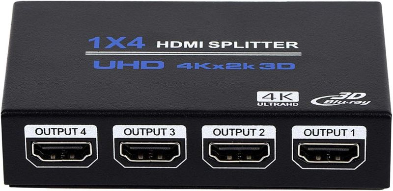 Photo 1 of 1x4 HDMI Splitter, 1 in 4 Out HDMI Splitter Audio Video Distributor Box Support 3D & 4K x 2K Compatible for HDTV, STB, DVD, PS3, Projector Etc
