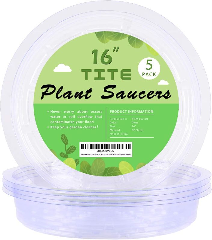 Photo 1 of 5 Pack Clear Plant Saucer Heavy Duty Sturdy Drip Trays for Indoor and Outdoor Plants
